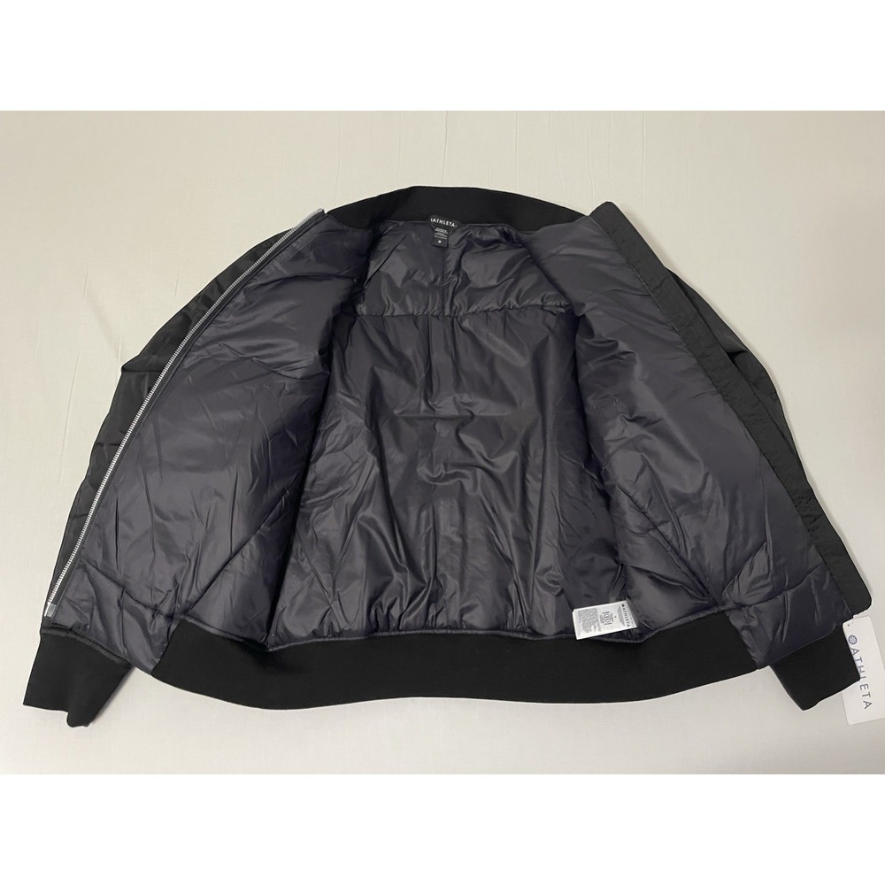 NWT ATHLETA SATEEN BOMBER JACKET COAT BLACK SIZE M $199 - Picture 4 of 10